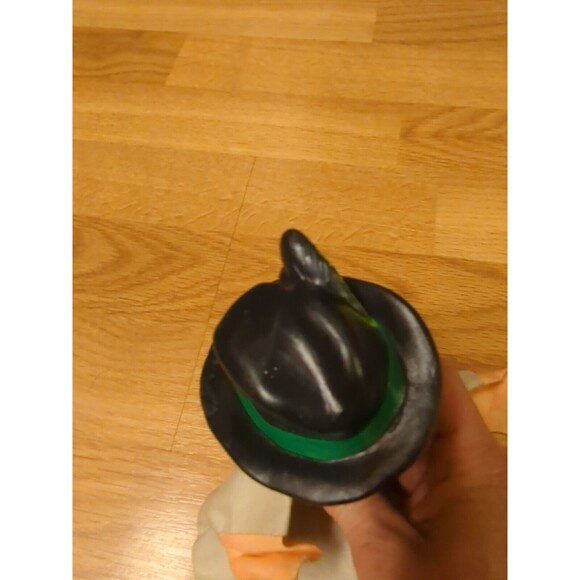 Fairytale Hand Puppet Man Black Hat Feather Plaid Tie Gray Beard Mustache - Picture 3 of 7